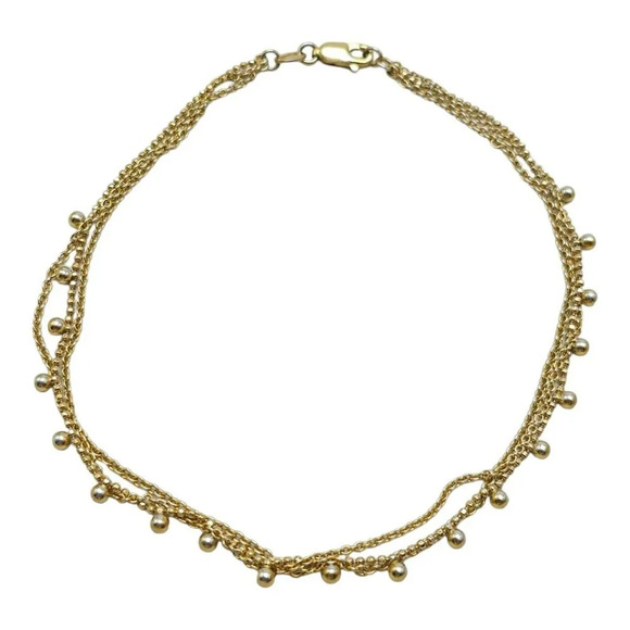 925 Sterling Silver Multi Strand Ball Beaded Chain Ankle Bracelet Lobster Close - Picture 1 of 5